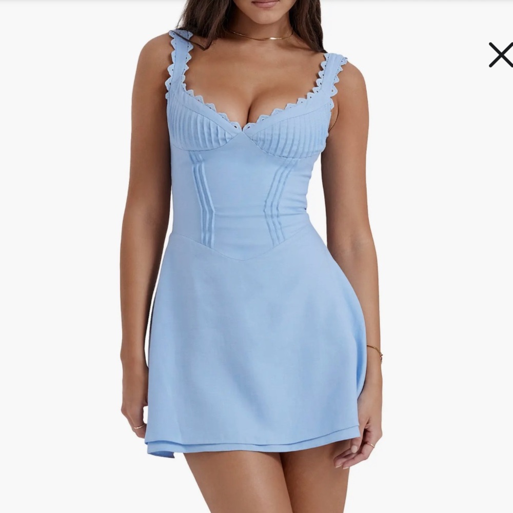 House of CB Tilly Pintuck Light Blue Mini Dress